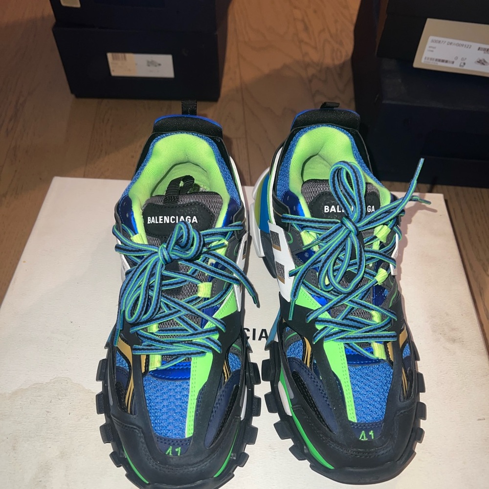 BALENCIAGA BLUE/ BLACK/ GREEN TRACK SNEAKERS SIZE 41 / US MEN 8